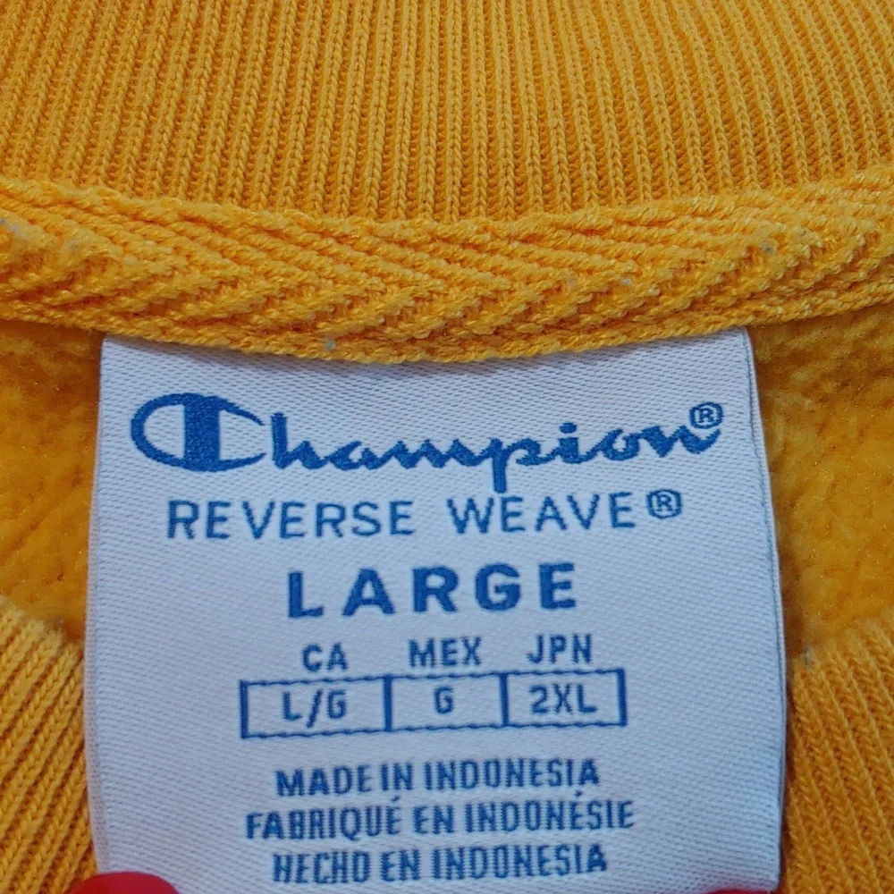 Champion Men's Embroidered Reverse Weave Crewneck in Mustard Teal size Large - Picture 14 of 15